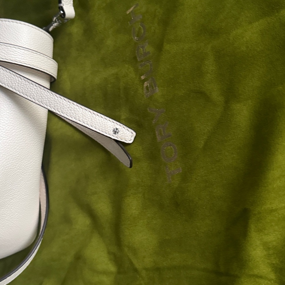TORY BURCH Small Romy Tote Light Cream Leather Bag Handbag Silver Accents - Picture 12 of 16